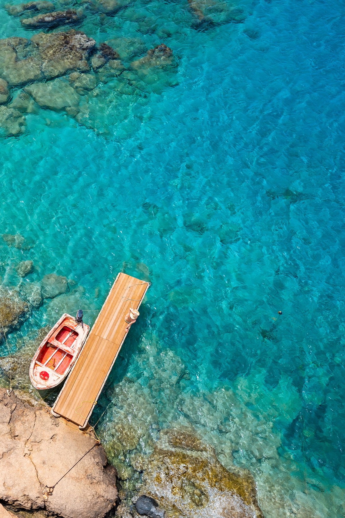 Boat, Dock & Woman - Elafonisi Beach, Crete, Greece