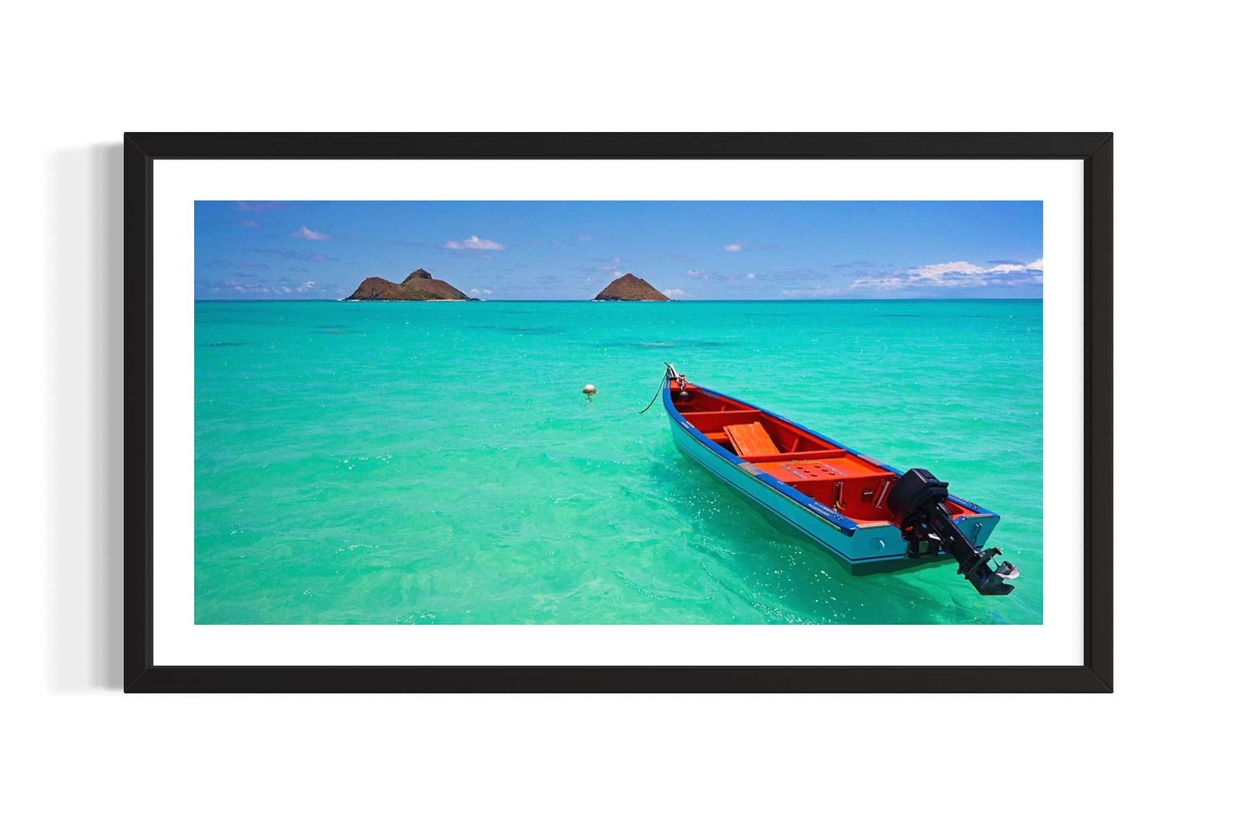 Red Boat and Islands at Lanikai Beach - Oahu, HI