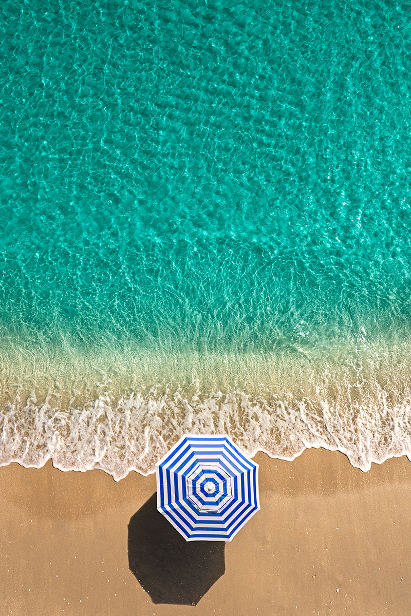 Blue and White Stripe Beach Umbrella - Boca Raton, Florida