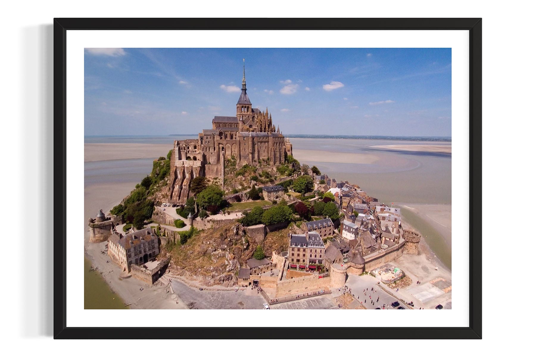 Framed aerial photograph of Mont Saint-Michel in Normandy, France by Evan Reinheimer.