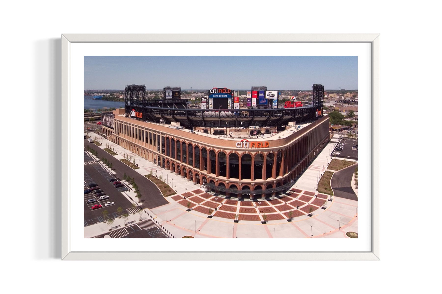 Aerial photograph of Citi Field baseball stadium in Queens, NY, framed picture by Evan Reinheimer.