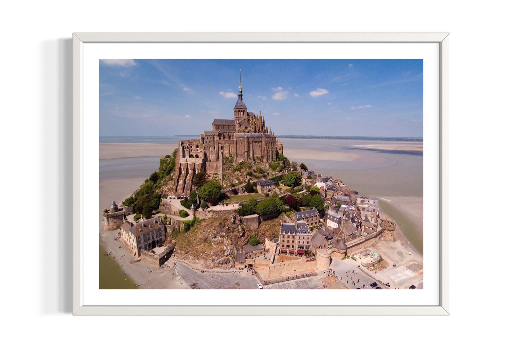 Framed aerial photograph of Mont Saint-Michel in Normandy, France by Evan Reinheimer.