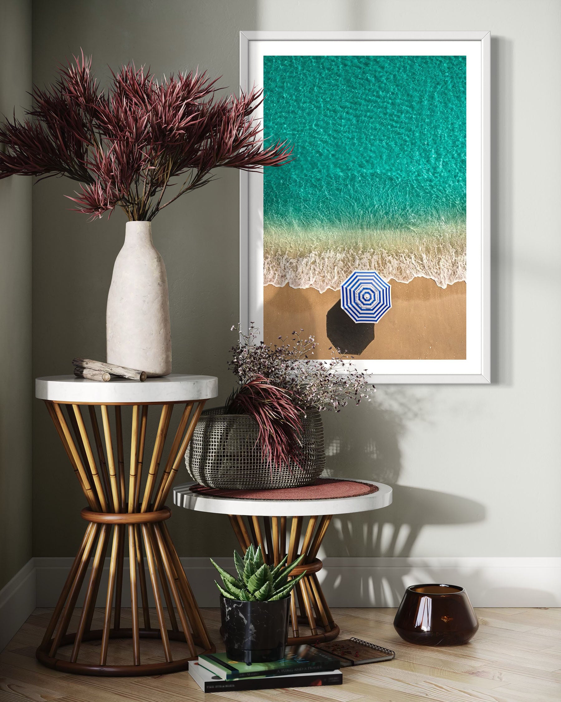 Blue and White Stripe Beach Umbrella - Boca Raton, Florida