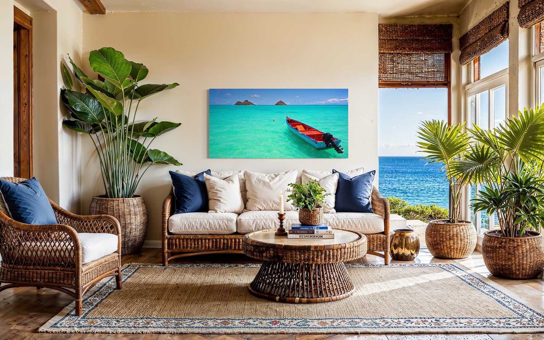 Red Boat and Islands at Lanikai Beach - Oahu, HI
