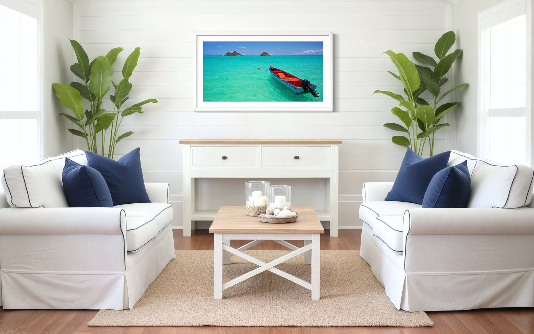 Red Boat and Islands at Lanikai Beach - Oahu, HI